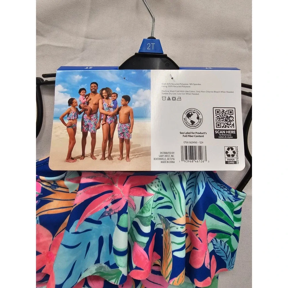 Member's‎ Mark Girls 2-Piece Bikini Set Tropical Floral Ruffle Swimsuit 2T NEW